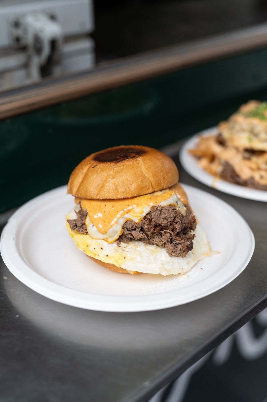 Smash burger on the truck counter