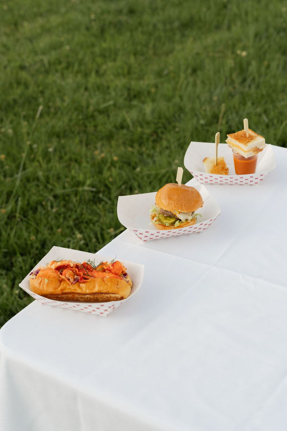 Food truck bites on a white table