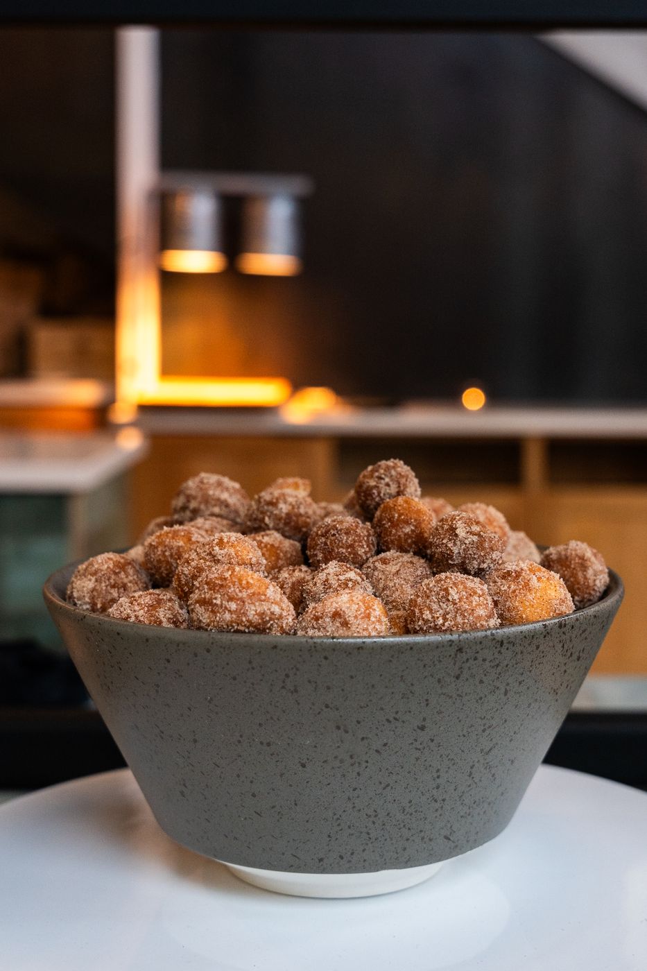 Bowl of cinnamon sugar donut holes