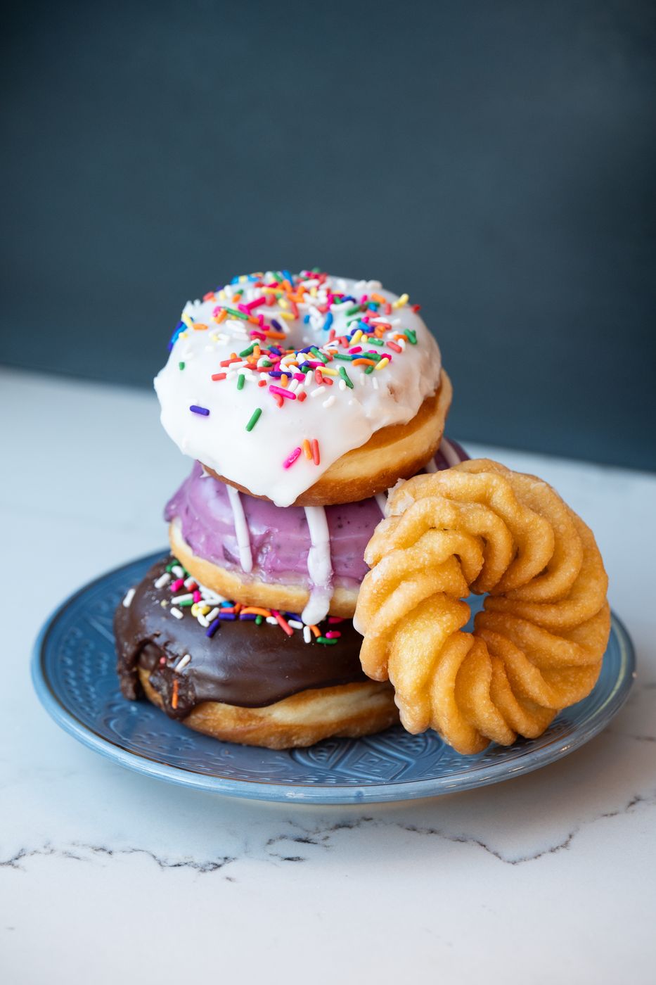 Donut stack with a French cruller