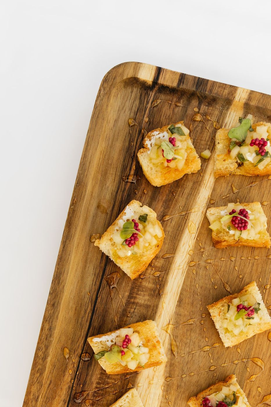 Crostini on a wooden board