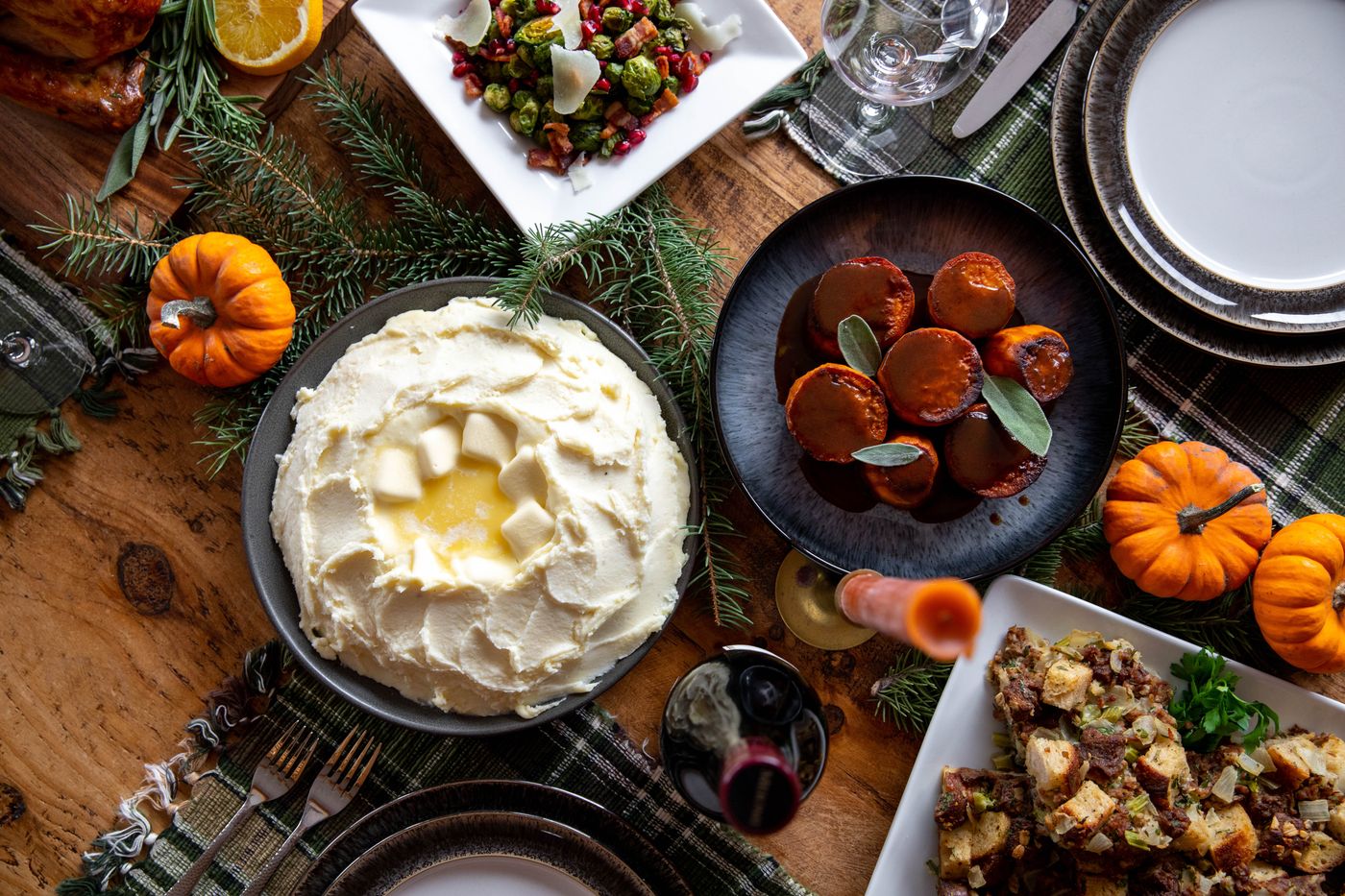 Holiday dinner spread from above