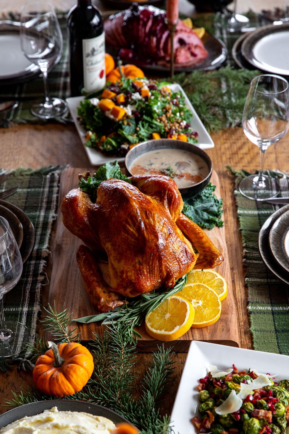 Roast turkey on a holiday table